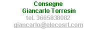 Casella di testo: Consegne Giancarlo Torresin tel. 3665838082giancarlo@elecosrl.com